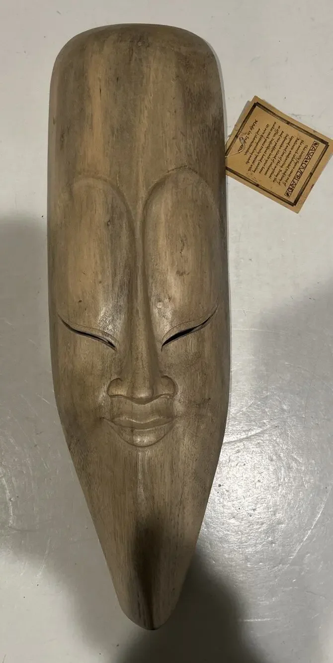 NEW- Indonesian Hand Carved Wood Female Face Mask 15.5